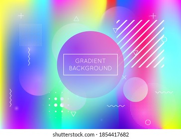 Bauhaus background with liquid shapes. Dynamic holographic fluid with gradient memphis elements. Graphic template for brochure, banner, wallpaper, mobile screen. Retro bauhaus background.