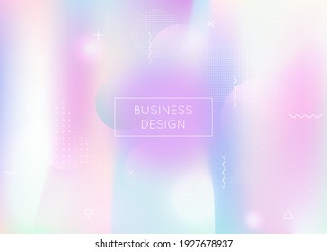 Bauhaus background with liquid shapes. Dynamic holographic fluid with gradient memphis elements. Graphic template for placard, presentation, banner, brochure. Colorful bauhaus background.