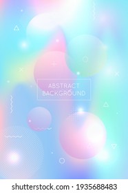 Bauhaus background with liquid shapes. Dynamic holographic fluid with gradient memphis elements. Graphic template for book, annual, mobile interface, web app. Pearlescent bauhaus background.