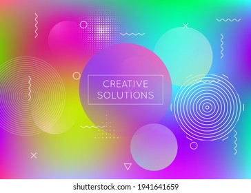 Bauhaus background with liquid shapes. Dynamic holographic fluid with gradient memphis elements. Graphic template for placard, presentation, banner, brochure. Colorful bauhaus background.