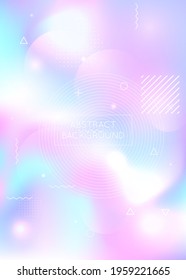 Bauhaus background with liquid shapes. Dynamic holographic fluid with gradient memphis elements. Graphic template for book, annual, mobile interface, web app. Rainbow bauhaus background.
