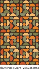 Patrón de fondo de Bauhaus. Patrón geométrico abstracto en colores retro de color verde, naranja y marrón.