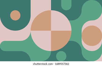 Bauhaus background with shapes, circle and curves in style of 80s design, minimal geometric pattern, retro fashion web banner. Vector illustration