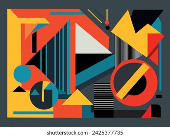 Bauhaus in boho style. Abstract template geometric bright patterns, primitive shape patterns. Contemporary works of art. Abstract color background, illustration. Abstract art. Vector illustration.