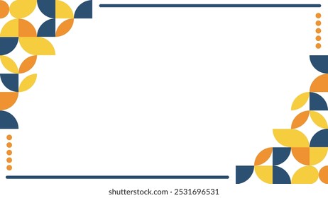 bordas de bauhaus com espaço vazio no meio. fundo geométrico abstrato para apresentação, certificado, capa, convite e outros. amarelo laranja e azul escuro