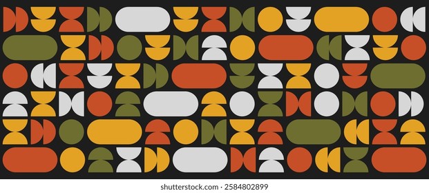 Bauhaus Brutalist Abstract Retro Poster Design. Minimalist Geometric Composition with High-Contrast Shapes, Typography, and Structured Patterns. Modernist Aesthetic for Graphic Design and Digital Art.