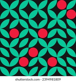 Bauhaus Christmas Mistletoe Holiday Geometric Seamless Pattern. Merry Xmas wallpaper, Christmas Celebration or Winter Season Festival Cover. Minimal Backdrop vector illustration