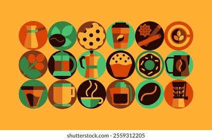 The Bauhaus Coffee Icons, Abstract Symbols in Geometric Vector Art Design for Cafe and Coffee Shops, advertising illustrations, etc