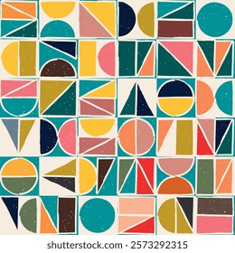 Bauhaus, color pattern in retro style. Colored geometric shapes, stylish pattern.