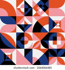 Bauhaus Colorful Seamless Background. Vector Illustration of Geometric Pattern.