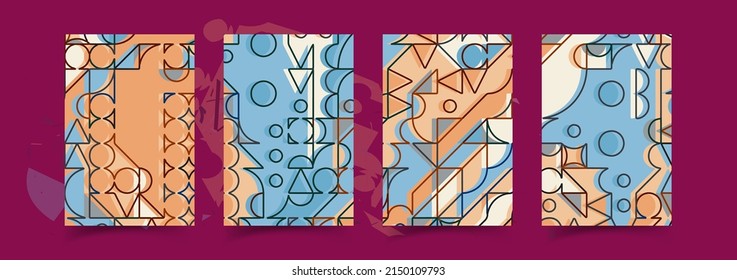 Bauhaus composition artwork made with abstract elements, lines and bold geometric shapes, useful for website background, poster art design, magazine front page, banners, prints cover.