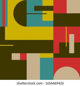 Bauhaus composition artwork made with vector abstract elements, lines and bold geometric shapes, useful for website background, poster art design, magazine front page, banners, prints cover.