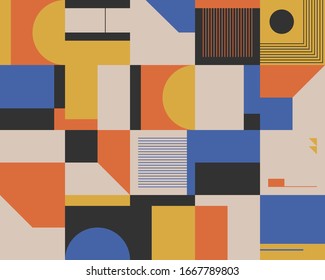 Bauhaus composition artwork made with vector abstract elements, lines and bold geometric shapes, useful for website background, poster art design, magazine front page, banners, prints cover.