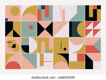 Bauhaus composition artwork made with vector abstract elements, lines and bold geometric shapes, useful for website background, poster art design, magazine front page, banners, prints cover.