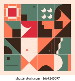 Bauhaus composition artwork made with vector abstract elements, lines and bold geometric shapes, useful for website background, poster art design, magazine front page, banners, prints cover.
