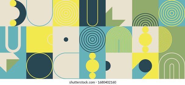 Bauhaus composition artwork made with vector abstract elements, lines and bold geometric shapes, useful for website background, poster art design, magazine front page, banners, prints cover.