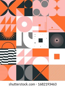 Bauhaus composition artwork made with vector abstract elements, lines and bold geometric shapes, useful for website background, poster art design, magazine front page, banners, prints cover.