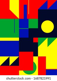 Bauhaus composition artwork made with vector abstract elements, lines and bold geometric shapes, useful for website background, poster art design, magazine front page, banners, prints cover.