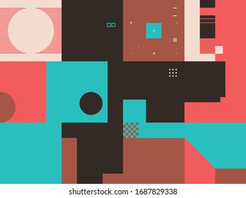 Bauhaus composition artwork made with vector abstract elements, lines and bold geometric shapes, useful for website background, poster art design, magazine front page, banners, prints cover.