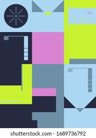 Bauhaus composition artwork made with vector abstract elements, lines and bold geometric shapes, useful for website background, poster art design, magazine front page, banners, prints cover.