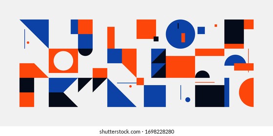 Bauhaus composition artwork made with vector abstract elements, lines and bold geometric shapes, useful for website background, poster art design, magazine front page, banners, prints cover.