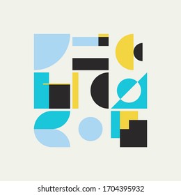 Bauhaus composition artwork made with vector abstract elements, lines and bold geometric shapes, useful for website background, poster art design, magazine front page, banners, prints cover.