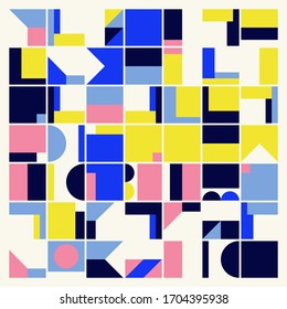 Bauhaus Kompositionskunst aus Vektorillustration abstrakte Elemente, Linien und fette geometrische Formen, nützlich für Website-Hintergrund, Plakatkunst-Design, Titelseiten von Magazinen, Banner, Druckabdeckung.