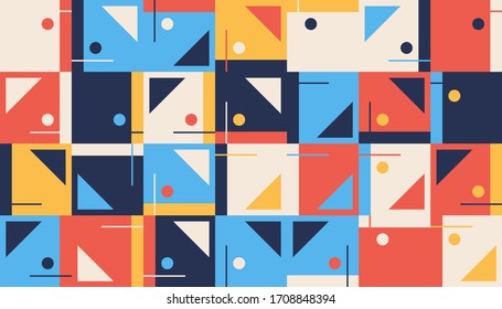 Bauhaus composition artwork made with vector abstract elements, lines and bold geometric shapes, useful for website background, poster art design, magazine front page, banners, prints cover.