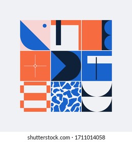 Bauhaus composition artwork made with vector abstract elements, lines and bold geometric shapes, useful for website background, poster art design, magazine front page, banners, prints cover.