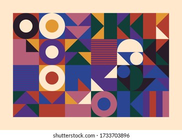 Bauhaus composition artwork made with vector abstract elements, lines and bold geometric shapes, useful for website background, poster art design, magazine front page, banners, prints cover.