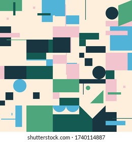 Bauhaus composition artwork made with vector abstract elements, lines and bold geometric shapes, useful for website background, poster art design, magazine front page, banners, prints cover.