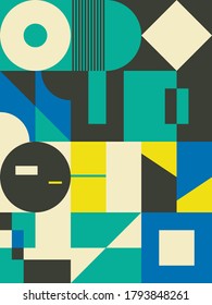 Bauhaus composition artwork made with vector abstract elements, lines and bold geometric shapes, useful for website background, poster art design, magazine front page, banners, prints cover.