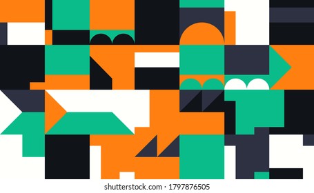 Bauhaus composition artwork made with vector abstract elements, lines and bold geometric shapes, useful for website background, poster art design, magazine front page, banners, prints cover.