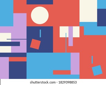 Bauhaus composition artwork made with vector abstract elements, lines and bold geometric shapes, useful for website background, poster art design, magazine front page, banners, prints cover.