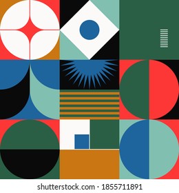 Bauhaus composition artwork made with vector abstract elements, lines and bold geometric shapes, useful for website background, poster art design, magazine front page, banners, prints cover.