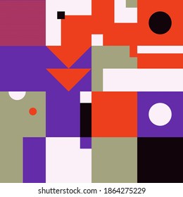 Bauhaus composition artwork made with vector abstract elements, lines and bold geometric shapes, useful for website background, poster art design, magazine front page, banners, prints cover.