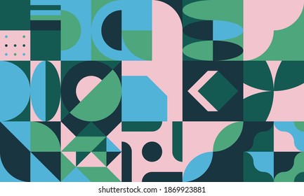 Bauhaus composition artwork made with vector abstract elements, lines and bold geometric shapes, useful for website background, poster art design, magazine front page, banners, prints cover.