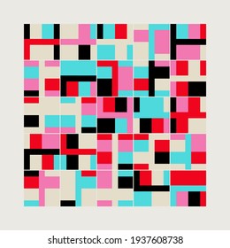 Obra artística de composición en baudios hecha con elementos abstractos vectoriales, líneas y formas geométricas en negrita, útil para el fondo del sitio web, diseño artístico de afiches, portada de la revista, banners, portada de impresiones.