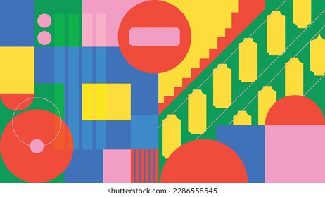 Obra artística de composición en baudios hecha con elementos abstractos vectoriales, líneas y formas geométricas en negrita, útil para el fondo del sitio web, diseño artístico de afiches, portada de la revista, banners, portada de impresiones.