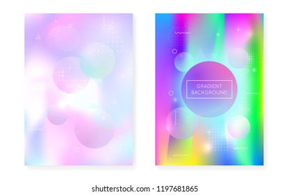 Bauhaus cover set with liquid shapes. Dynamic holographic fluid with gradient memphis background. Graphic template for placard, presentation, banner, brochure. Spectrum bauhaus cover set.