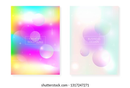 Bauhaus cover set with liquid shapes. Dynamic holographic fluid with gradient memphis background. Graphic template for book, annual, mobile interface, web app. Trendy bauhaus cover set.