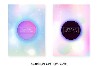 Bauhaus cover set with liquid shapes. Dynamic holographic fluid with gradient memphis background. Graphic template for book, annual, mobile interface, web app. Stylish bauhaus cover set.