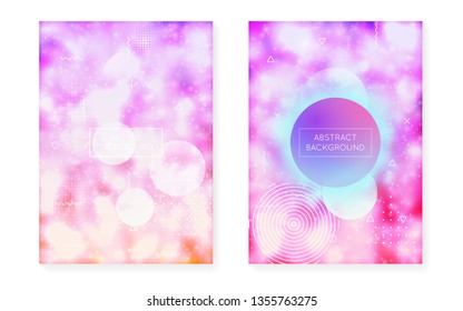 Bauhaus cover set with liquid shapes. Neon luminous  background with fluorescent purple. Graphic template for flyer, ui, magazine, poster, banner and app. Futuristic bauhaus cover set.