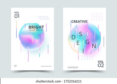 Bauhaus cover set with liquid shapes. Dynamic holographic fluid with gradient. Vector illustration