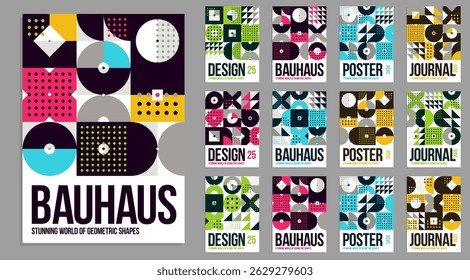 Bauhaus cubre el diseño, el conjunto de Vectores geométricos patrones abstractos de fondos de colección, Plantillas de diseño para volantes, folletos y publicidad, gráficos de estilo de construcción retro.