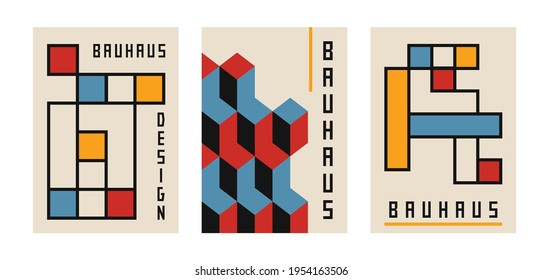 Bauhaus digital art print. Retro geometric background swiss style, simple poster set for home decoration. Vector illustration