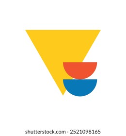 Bauhaus element. Modern geometric abstract shape in minimal style. Brutalism basic form, line, eye, circle and pattern, art vector icon. Colorful figure and dots simple design, white background