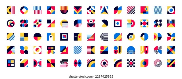 Bauhaus elements, abstract vector set of shapes. Bold colorful graphic elements, simple geometrical minimal forms for web design, poster art, decorative print, invitation letter, background creation