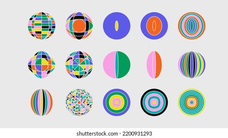 Bauhaus elements. Modern geometric abstract shapes in minimal style. Brutalism basic forms, lines, eye, circles and patterns, art vector set. Colorful figures and dots simple design. Vector