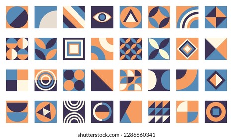 Bauhaus elements. Modern geometric abstract shapes in minimal style. Basic forms, lines, eye, circles and patterns, art vector set. EPS 10